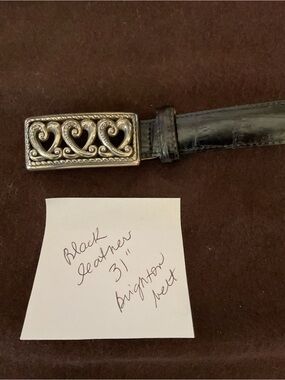Brighton Black Leather Belt with Silver Heart Filigree Buckle